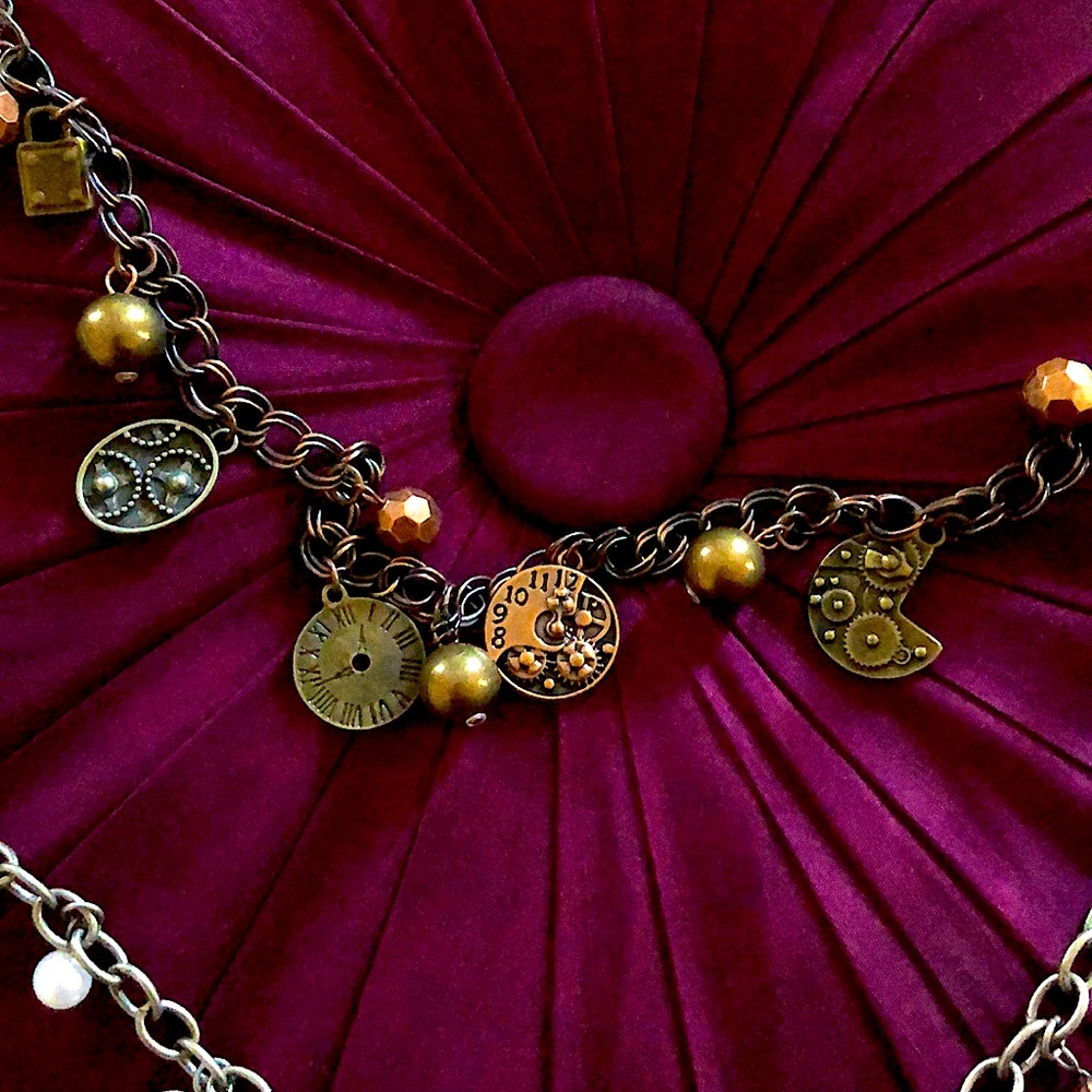 Artisan Steampunk Clock Two Tone Necklace Clockpunk Aesthetic‎ - Picture 5 of 5